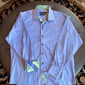XXL BERTIGO BLUE WITH GREEN AND BLUE PLAID ACCENTS MEN’S DRESSHIRT